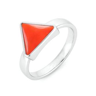 Elegant Sterling Silver Triangle Red Coral (Moonga) Men’s Ring