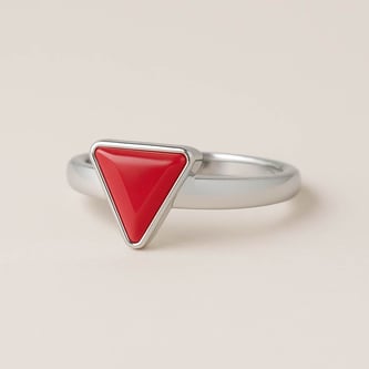 Elegant Sterling Silver Triangle Red Coral (Moonga) Men’s Ring
