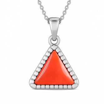 Elegant Sterling Silver Triangle Red Coral Ratna Pendant
