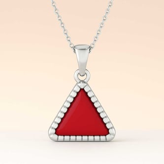 Elegant Sterling Silver Triangle Red Coral Ratna Pendant