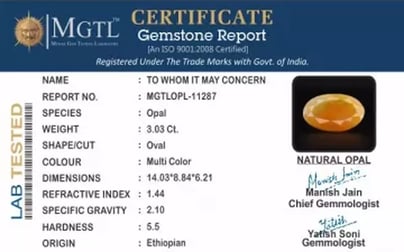 Ethiopia Fire Opal - 3.03 Carat Prime Quality OPL-11287