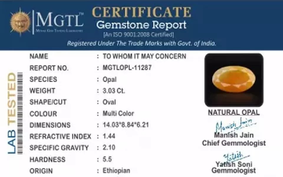 Ethiopia Fire Opal - 3.03 Carat Prime Quality OPL-11287