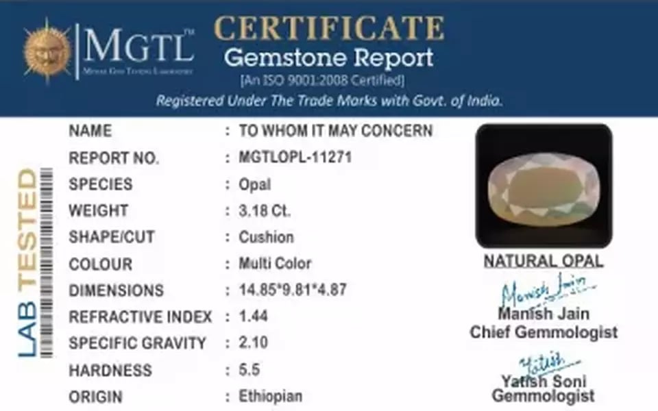 Ethiopia Fire Opal - 3.18 Carat Prime Quality OPL-11271