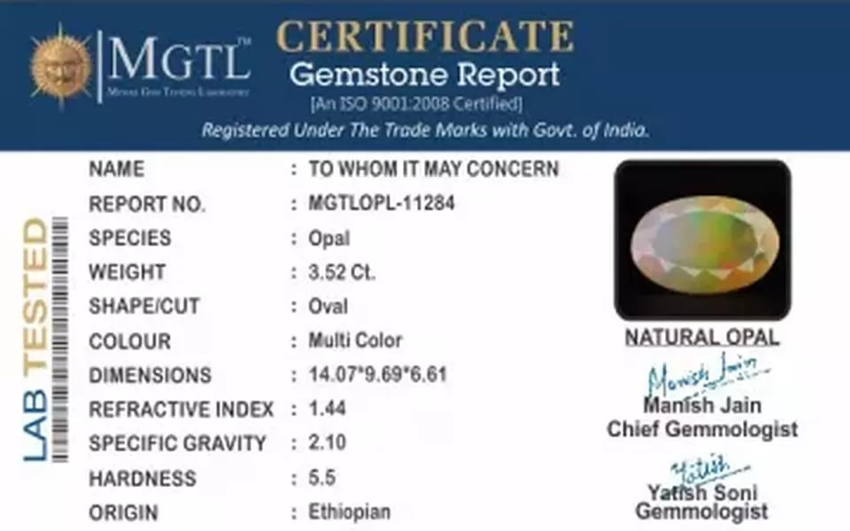 Ethiopia Fire Opal - 3.52 Carat Prime Quality OPL-11284