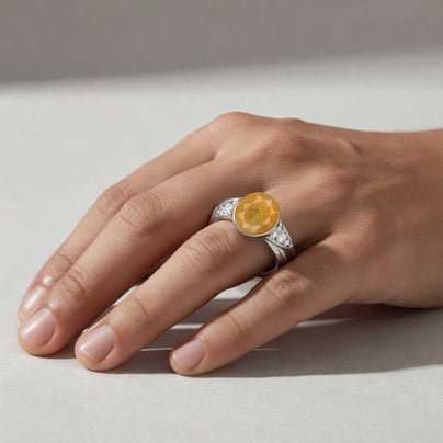 Exemplary Silver Yellow Sapphire Stone Ring Unisex