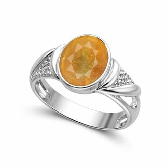 Exemplary Silver Yellow Sapphire Stone Ring Unisex