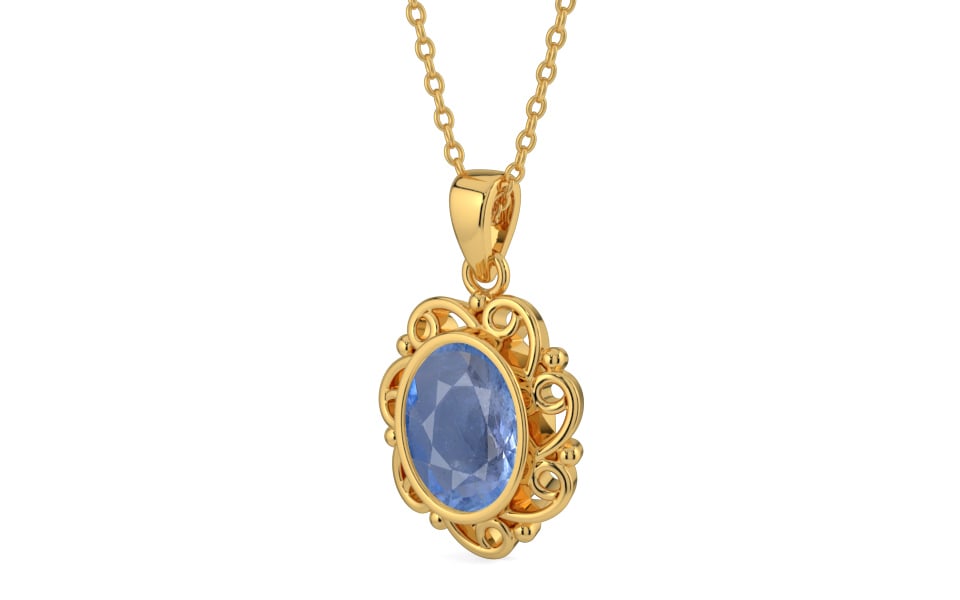 Gold Ceylon Blue Sapphire Pendant Prime Quality (P5)