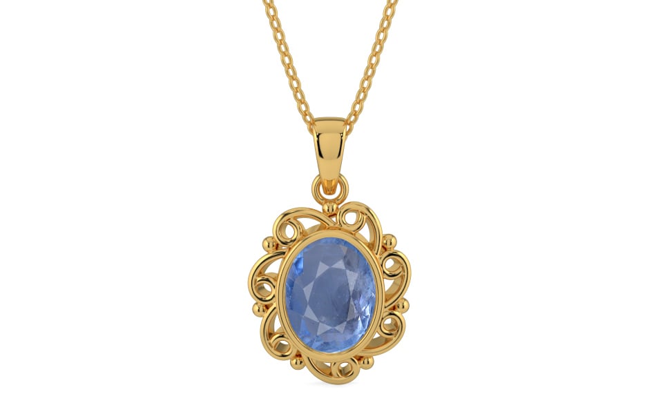 Gold Ceylon Blue Sapphire Pendant Prime Quality (P5)