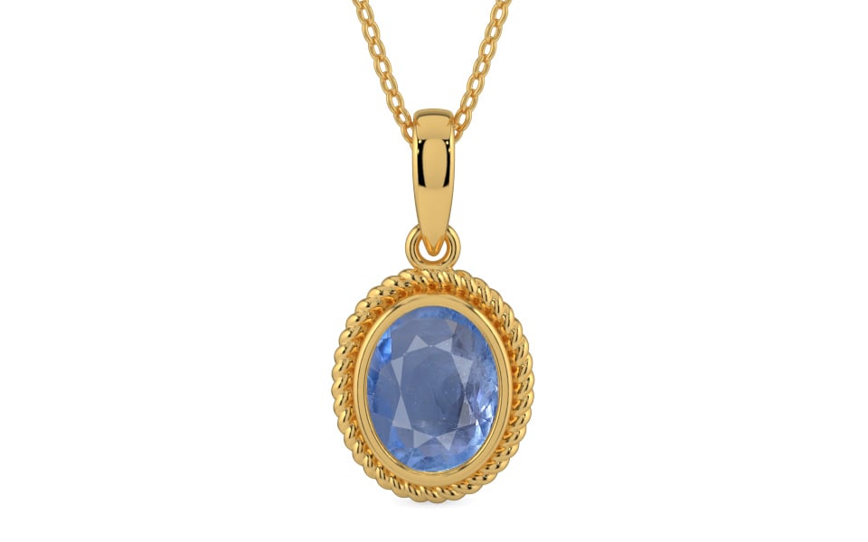 Gold Ceylon Blue Sapphire Pendant Prime Quality (P7)