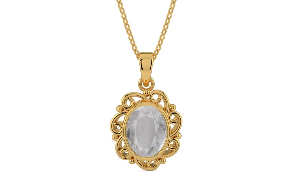 Gold Ceylon White Sapphire Pendant Prime Quality (P5)