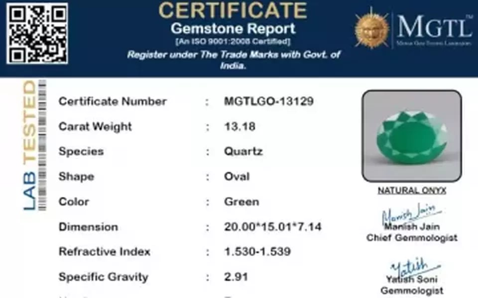 Green Onyx - 13.18 Carat Prime Quality GO-13129