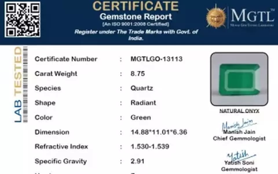 Green Onyx - 8.75 Carat Limited Quality GO-13113