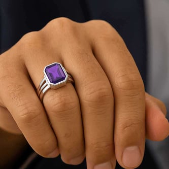 Handcrafted Sterling Silver Premium Amethyst Men’s Ring