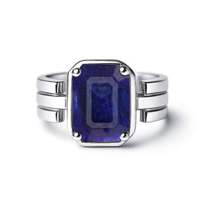 Handcrafted Sterling Silver Premium Blue Sapphire Men’s Ring