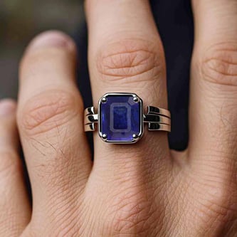 Handcrafted Sterling Silver Premium Blue Sapphire Men’s Ring