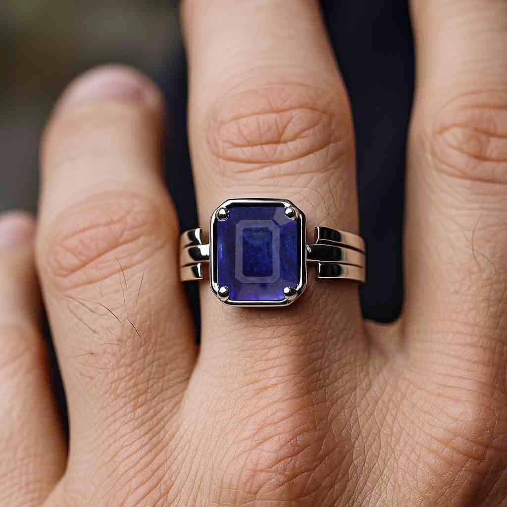 Handcrafted Sterling Silver Premium Blue Sapphire Men’s Ring