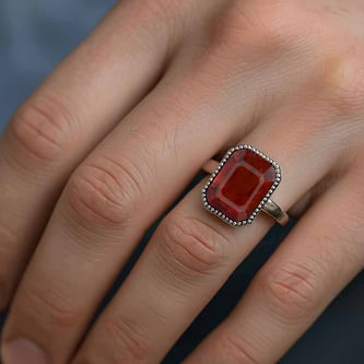 Handcrafted Sterling Silver Premium Hessonite Garnet Men’s Ring