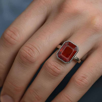 Handcrafted Sterling Silver Premium Hessonite Garnet Men’s Ring