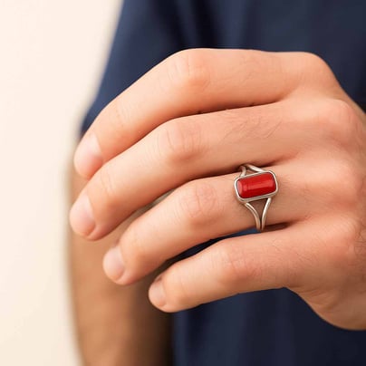 Handcrafted Sterling Silver Premium Red Coral Men’s Ring