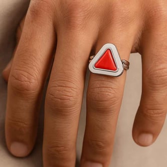 Handcrafted Sterling Silver Premium Triangle Red Coral Men’s Ring