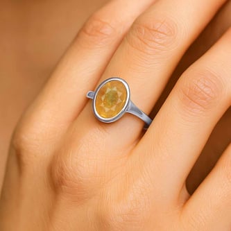 Heritage 925 Silver Yellow Sapphire Stone Ring for Her