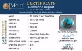 Irani Turquoise - 10.06 Carat Limited Quality TQS-13758