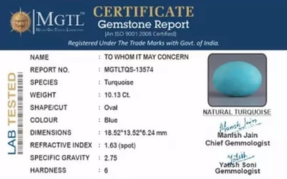 Irani Turquoise - 10.13 Carat Prime Quality TQS-13574