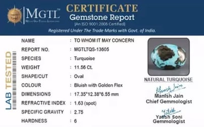 Irani Turquoise - 11.56 Carat Prime Quality TQS-13605