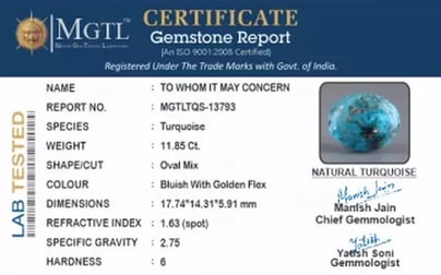 Irani Turquoise - 11.85 Carat Prime Quality TQS-13793