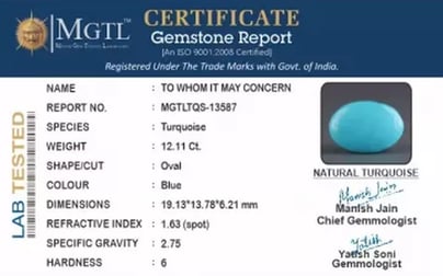 Irani Turquoise - 12.11 Carat Prime Quality TQS-13587