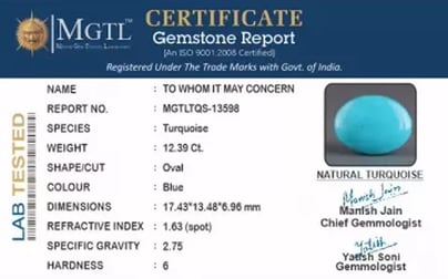Irani Turquoise - 12.39 Carat Prime Quality TQS-13598