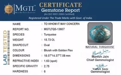 Irani Turquoise - 15.73 Carat Prime Quality TQS-13607