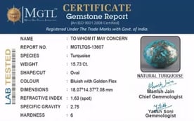 Irani Turquoise - 15.73 Carat Prime Quality TQS-13607