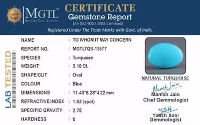 Irani Turquoise - 3.18 Carat Prime Quality TQS-13577
