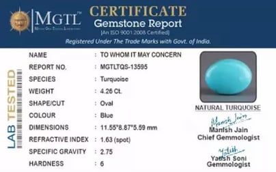 Irani Turquoise - 4.26 Carat Prime Quality TQS-13595