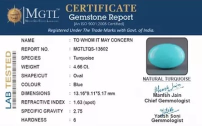 Irani Turquoise - 4.66 Carat Prime Quality TQS-13602