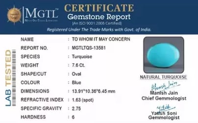 Irani Turquoise - 7.6 Carat Prime Quality TQS-13581