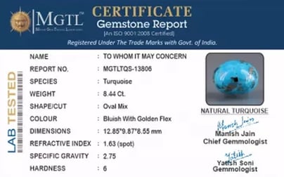 Irani Turquoise - 8.44 Carat Prime Quality TQS-13806