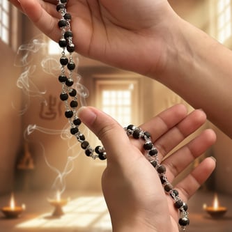 Karungali Mala Silver Cap 108 Beads - 8MM