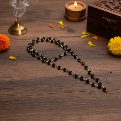 Karungali Mala Silver Cap 108 Beads - 8MM