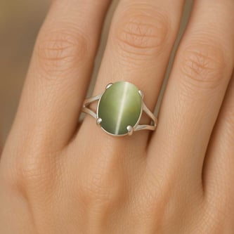 Luxury Cat's Eye 925 Sterling Silver Ring for Women