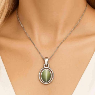Luxury Designer 925 Silver Cat's Eye Pendant