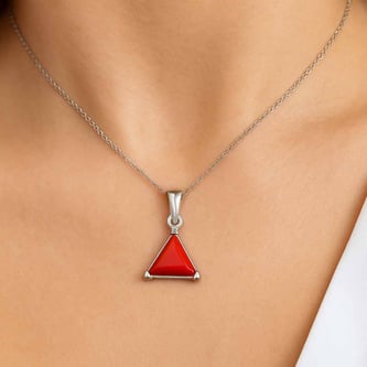 Luxury Designer 925 Silver Natural Triangle Red Coral Pendant
