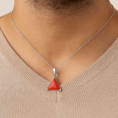 Luxury Designer 925 Silver Natural Triangle Red Coral Pendant