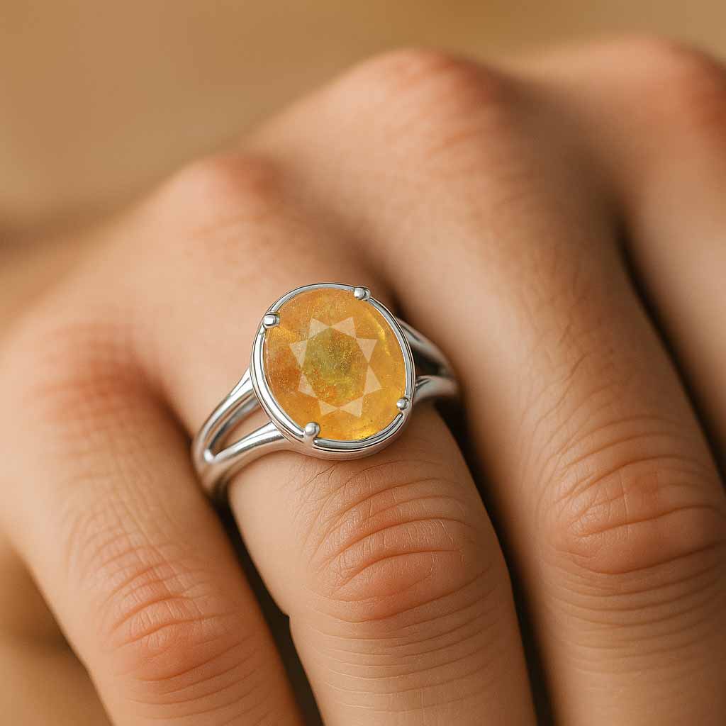 Luxury Designer Sterling Silver Yellow Sapphire Men’s Ring for Him