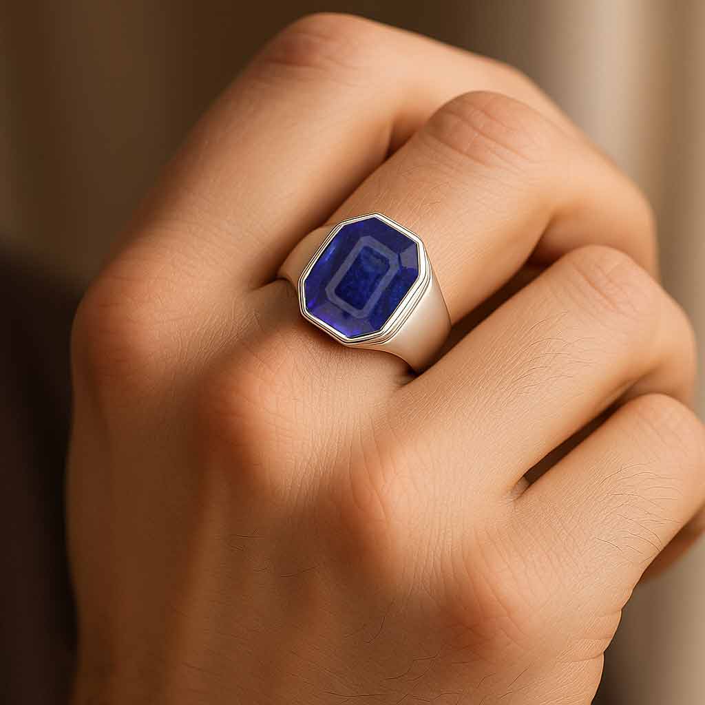 Luxury Handmade 925 Silver Blue Sapphire For Men