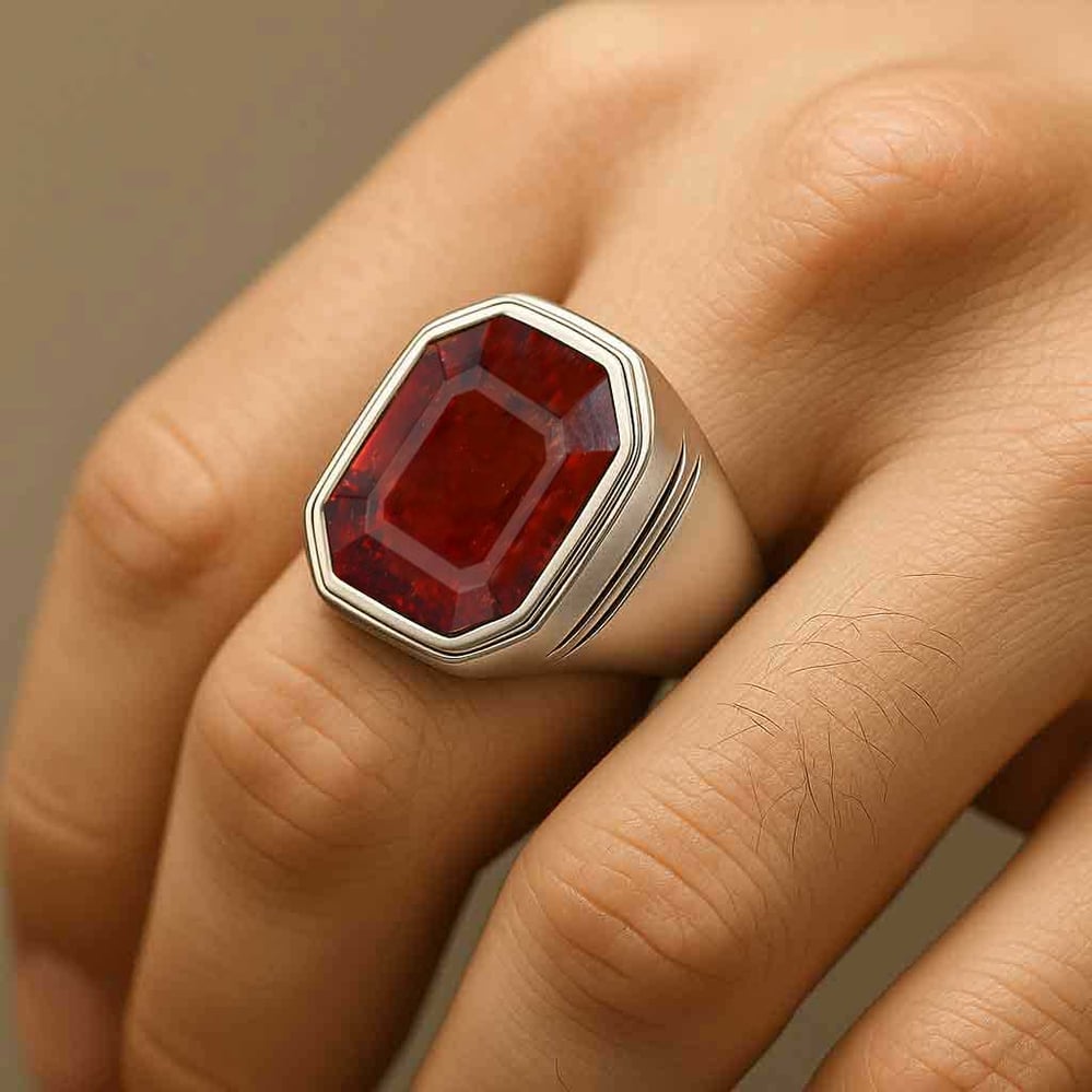 Luxury Handmade 925 Silver Hessonite Garnet For Men