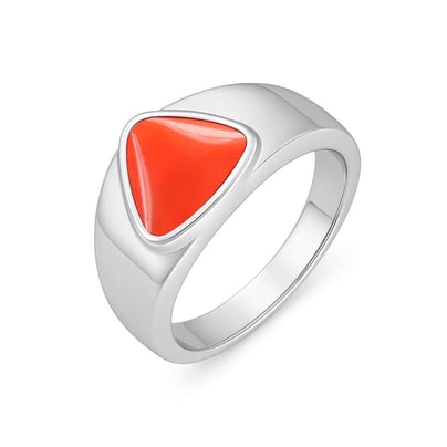Luxury Handmade 925 Silver Triangle Red Coral Gemstone For Men