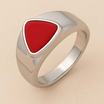 Luxury Handmade 925 Silver Triangle Red Coral Gemstone For Men