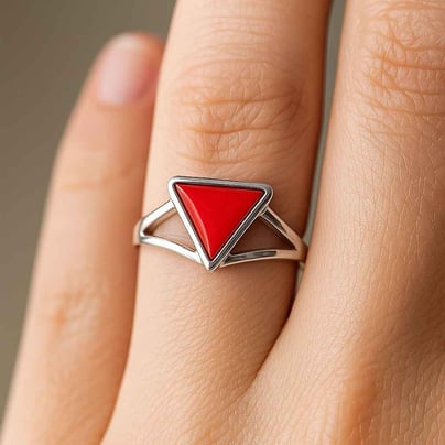 Luxury Heritage Sterling Silver Triangle Red Coral Women’s Ring